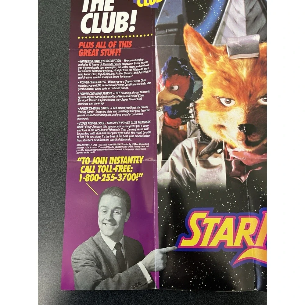 1993 Super Nintendo SNES Star Fox Power Club Poster Game Box Insert GP-SNS-USA-3